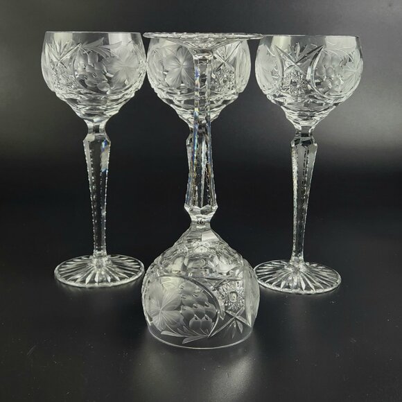 Vintage Stunning Cut-Crystal Hock Wine Glasses - Resemble Nachtmann Traube - 4